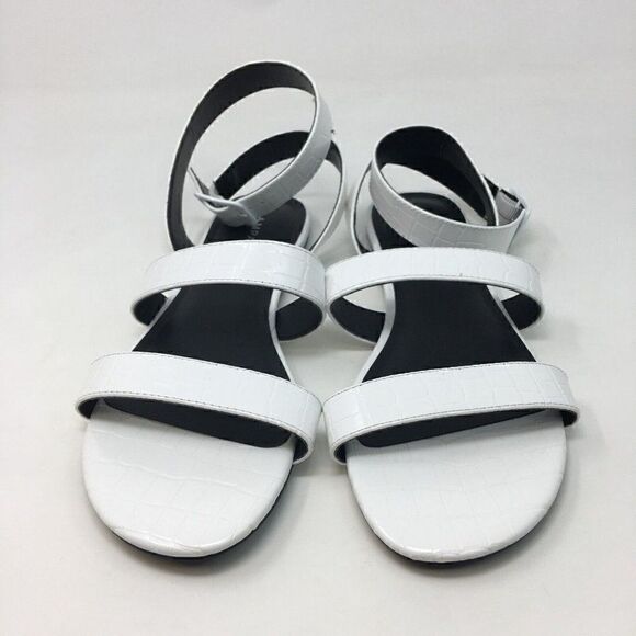 Rampage Women's Sandals White Black Size 9.5 Sienna Strappy Textured Buckle - Picture 2 of 9